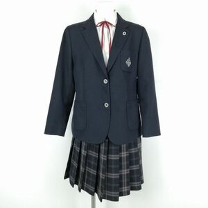 1円 ブレザー チェックスカート 上下4点セット 大きいサイズ 冬物 女子 学生服 大阪香ヶ丘リベルテ高校 紺 制服 中古 ランクC EY9034