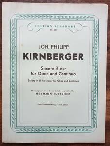 送料無料 オーボエ楽譜 ヨハン・フィリップ・キルンベルガー：ソナタ 変ロ長調 オーボエと通奏低音のための