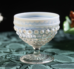 1940年代 アンカーホッキング ムーンストーン ホブネイル オパールセント 乳白色 シャーベットグラス デザートグラス アンティーク