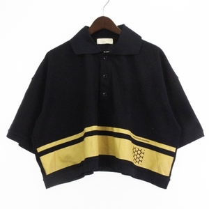 ネオンサイン NEON SIGN サンプル品 18SS SCHOOL POLO MOSS STITCH DIAGRAM ポロシャツ 半袖 ショート丈 ライン ネイビー ベージュ トップ