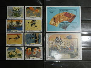 ■セントビンセント切手 1989年 昭和天皇追悼・日本絵画 8種＋小型２種完揃