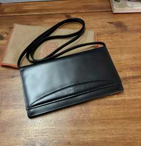 新品同様☆LOEWE ロエベ ショルダーウォレット 長財布 バッグ ポシェット レザー ブラック系 ロゴ ヴィンテージ オールド