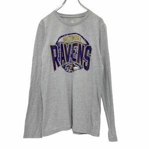 長袖 プリント Tシャツ ユースサイズ XL 160～ グレー パープル NFL BALTIMORE RAVENS アメフト ロンT 古着卸 アメリカ仕入 a503-5771