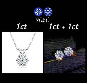 1ct ネックレス ピアス セット 1カラット モアサナイト 一粒ピアス ラウンド H&C ハート キューピッド 3EX 鑑定書 人工 ダイヤモンド