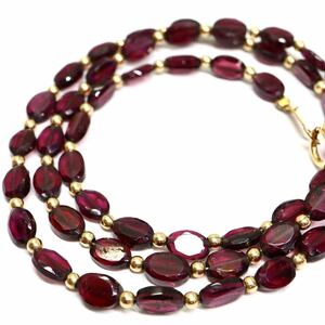 《K18 天然ガーネットネックレス》A 約8.5g 約41cm garnet necklace ジュエリー jewelry DD0/DH0☆