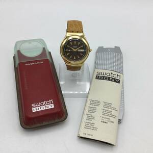 S78◇【QZ/不動品】SWATCH スウォッチ IRONYイロニー デイデイト メンズ腕時計 純正ベルト クォーツ ケース/説明書付き 現状品 ◇