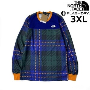 1円～!売切!【正規新品】THE NORTH FACE◆PRINT WAFFLE BL SET 長袖 Tシャツ ロンT US限定 ワッフル 速乾(3XL)青 緑 チェック柄 180902-38