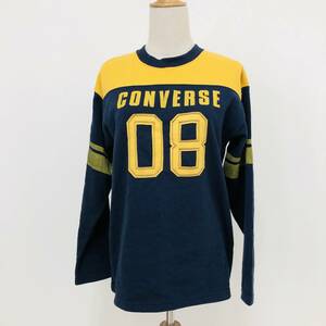 k1389 美品 CONVERSE コンバース パジャマ スエット 部屋着 綿混 ロゴプリント 160 黄色 ネイビー メンズ シンプルデイリーカジュアル 