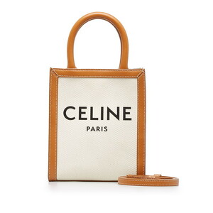 セリーヌ ミニ バーティカル カバ ハンドバッグ ショルダーバッグ 2WAY ベージュ ホワイト キャンバス レザー CELINE 【中古】