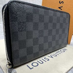 【美品】ルイヴィトン LOUIS VUITTON オーガナイザー 長財布 ラウンドファスナー ダミエグラフィット レザー 黒 ブラック メンズ ビジネス