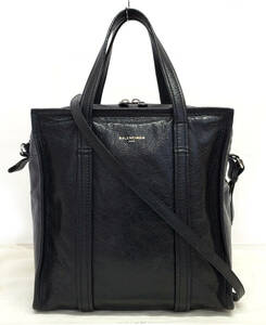 D2164◆極美品【バレンシアガ BALENCIAGA】バザールショッパーS 2way ハンドバッグ◆ショルダー有 443096 黒