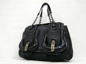 ◆美品◆FENDI フェンディ◆チェーン◆カーフ レザー エナメル パテント 本革◆ハンド バッグ◆ブラック ゴールド金具◆フラップ◆A5061