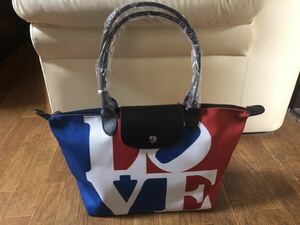 【新品】ロンシャン LONGCHAMP X ロバート・インディアナ M ショッピングバッグ　ブルー- キャンバス