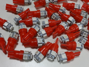 T10 12V SMD5050 x 5漣　LEDウェッジ球 - RED 新品！　▽Jntj Mntj Sntj **