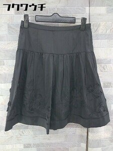 ◇ FRAGILE フラジール 刺繍 デザイン 膝丈 フレア スカート サイズ36 ブラック レディース