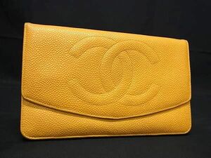 1円 CHANEL シャネル ココマーク キャビアスキン 二つ折り 長財布 ウォレット 札入れ 小銭入れ カード入れ イエロー系 FC4845