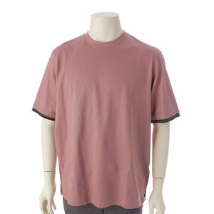 【エルメス】Hermes　piqures Sellier レイヤード コットン Tシャツ トップス ピンクベージュ M 【中古】189370