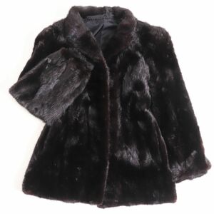 美品▲SAGA MINK サガミンク 逆毛 本毛皮ショートコート ジャケット ダークブラウン（ブラックに近い） 11号 毛質艶やか・柔らか◎