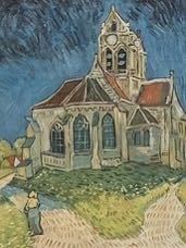 デスク本描き油絵模写/F4キャンバス・台付/ゴッホ『オーヴェルの教会』