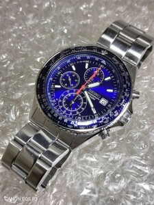 SEIKO 腕時計 7T92-0CF0 クロノグラフ青文字盤 セイコー 電池交換済み 