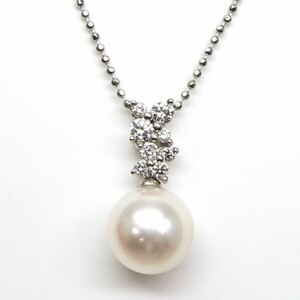 LA SOMA(ラソーマ)◆K18 天然ダイヤモンド/アコヤ本真珠ネックレス◆M 約3.9g 約45.5cm パール pearl diamond necklace jewelry EB8/EB8