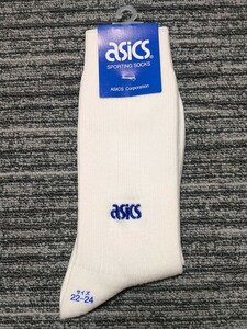 未使用 asics アシックス スポーティング ソックス 22-24cm 日本製 レトロ リブ スクール 靴下