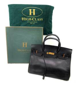 T03/115 HIGH CLASS ハイクラス バーキン型 ハンドバッグ ロック金具 ゴールド金具 ブラック