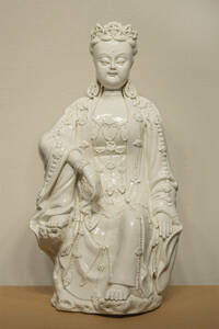 清 德化窯白釉観音坐像 中国 古美術