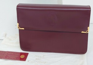 【B02-245】 美品 Cartier セカンドバッグ カルティエ クラッチバッグ 手持ち マストライン レザー ストラップ ボルドー カバン 「KE446」