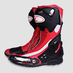 SALE！ツーリングブーツ メンズ オフロード レーシング プロテクター バイク用靴 ライディングシューズ モトクロス 赤45[サイズ 選択可]