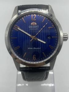 S5 1円〜 ORIENT automatic 稼働　AT 腕時計 青文字盤　美品　デイト　オリエント　メンズ腕時計　AC05-C0-A 