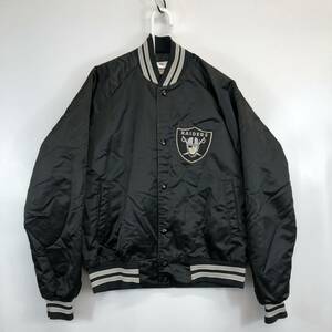 90s USA製 Chalk Line チョークライン NFL RAIDERS レイダース スタジアム サテン ジャケット スタジャン 黒 ブラック S ヴィンテージ