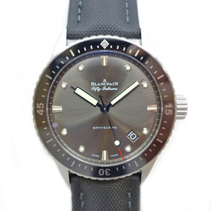 【栄】ブランパン フィフティファゾムス 5000-1110-NAKA グレー文字盤 SS キャンバス 自動巻き 腕時計 メンズ
