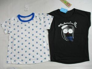 SF256【TOPVALU】等　新品　オーガニックコットンブレンド等　プリントＴシャツ　２枚　女児　淡青・黒　120