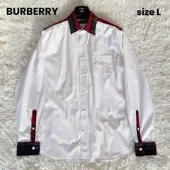 【BURBERRY】長袖シャツ 赤緑チェック ホワイト L ロンドンイングランド