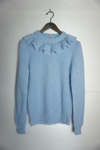 新品 正規 19AW MIUMIU ミュウミュウ MOHAIR SWEATER フリル モヘア ニット セーター カットソー MML238 1UGP F0237 40ブルー 本物912N▲