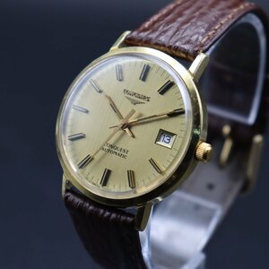 R6.5月OH済 LONGINES CONQUEST ロンジン コンクエスト 自動巻 GOLD ELECTROPLATE 20ケース デイト スイス 新品ベルト アンティーク メンズ