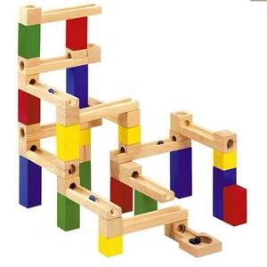 玉転がし ビーズコースター 木製　おもちゃ スロープ 積み木 ブロック 知育玩具 立体パズル　集中力　着手力 プレゼント 54点セット