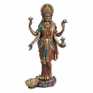 ラクシュミー ヒンドゥー教女神 彩色インド神話彫像置物仏像ヒンズー教仏教仏像エスニックアジアン雑貨