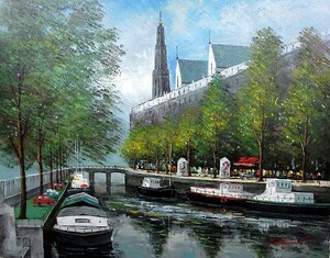 油彩画 洋画 (油絵額縁付きで納品対応可) SM 「アムステルダムの運河」 中島 達幸