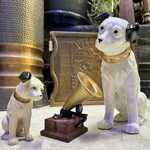 ビクター犬 ニッパー犬 Victor 蓄音機 陶器製 置物 オブジェ 昭和レトロ ヴィンテージ雑貨 アンティーク雑貨 インテリア