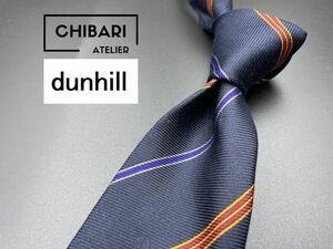 【超美品】dunhill　ダンヒル　ロゴ＆レジメンタル柄　ネクタイ　3本以上送料無料　ブラックネイビー　0403098