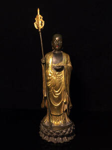 ▽鴻▽ 銅製 塗金 地藏王菩薩像 置物 古賞物 中国古玩 中国古美術