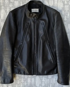 【中古 良品】Maison Margiela 5 Zip Calf Leather Jacket AW15 サイズ46 Black 八の字 ライダース