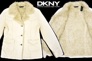 A-3776★DKNY ダナキャランニューヨーク★正規品 アイボリー 裏地ボア 細畝コーデュロイ ジャケット ジャンパー Ｓ