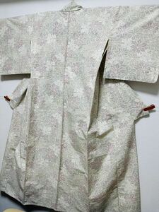 日舞家所蔵品★【極美品】単衣「京呉服乃ざき」 37万 本場結城紬 白結城 白地「縁起柄ヤツデ文様」真綿糸 高機織