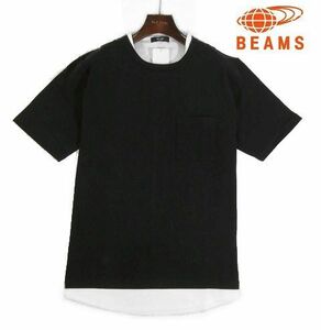 E日05434新品▼ ビームス BEAMS フェイクレイヤード 半袖カットソー 【 XL 】 半袖Tシャツ 重ね着 Tシャツ ブラック系