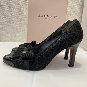 【美品】JILLSTUART ジルスチュアート ツイード×スパンコール リボンモチーフ パンプス 22cmブラック 黒 ハイヒール 箱付き