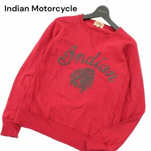 Indian Motorcycle インディアンモーターサイクル 通年 ビッグ ロゴ刺繍★ コットン ニット セーター Sz.M　メンズ　A4T00496_1#L