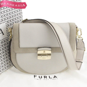 【美品】FURLA/フルラ CLUB 2 S CROSSBODY ショルダーバッグ レザー ワンハンドル 斜め掛け 2way グレージュ系 [NEW]★62BC62